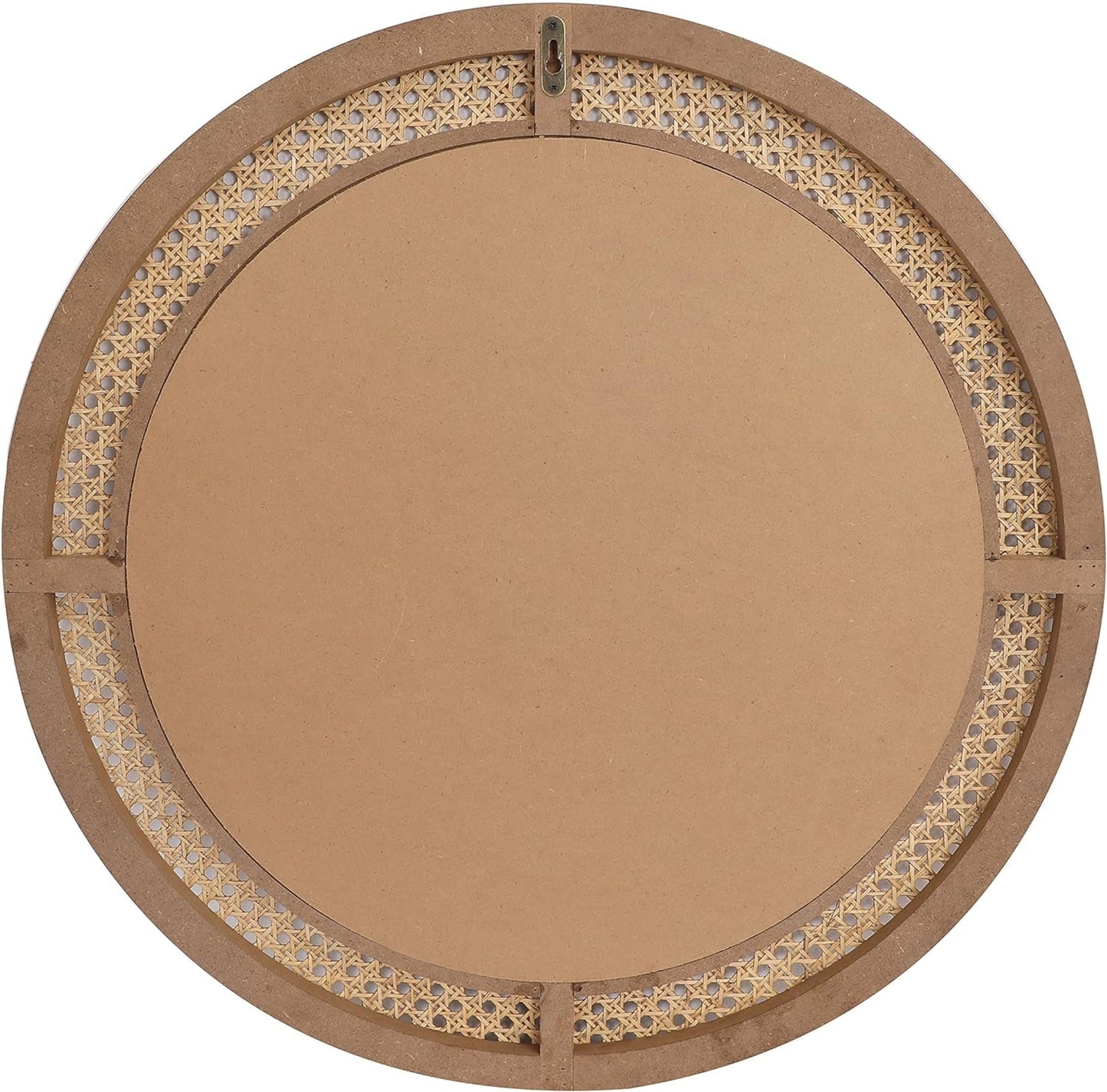 24-Inch Round Rattan Wall Mirror with Wooden Frame - Modern Boho Decor