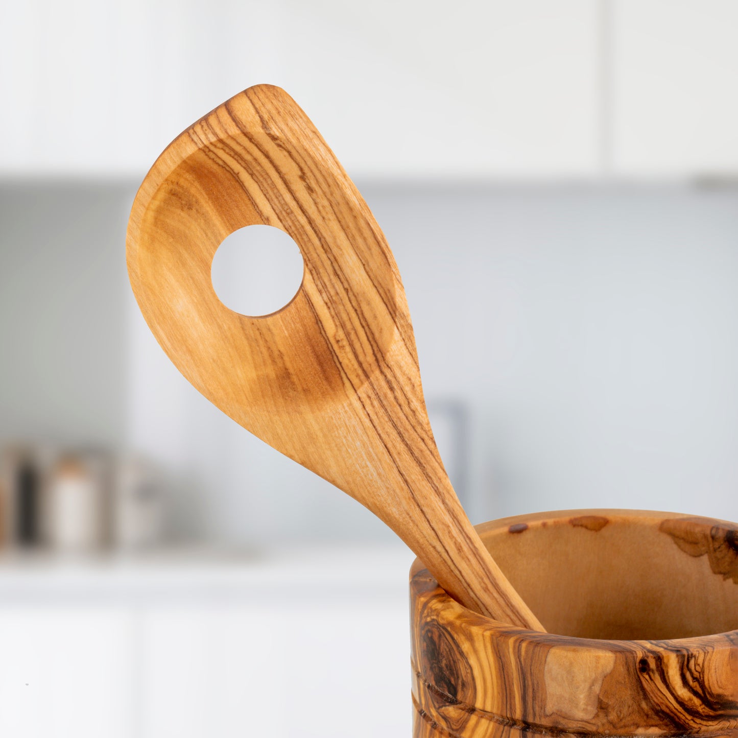 Handmade Olive Wood Kitchen Utensils Set of 5 with Wooden Holder