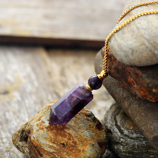 Amethyst Essential Oil Bottle Pendant - Bullet