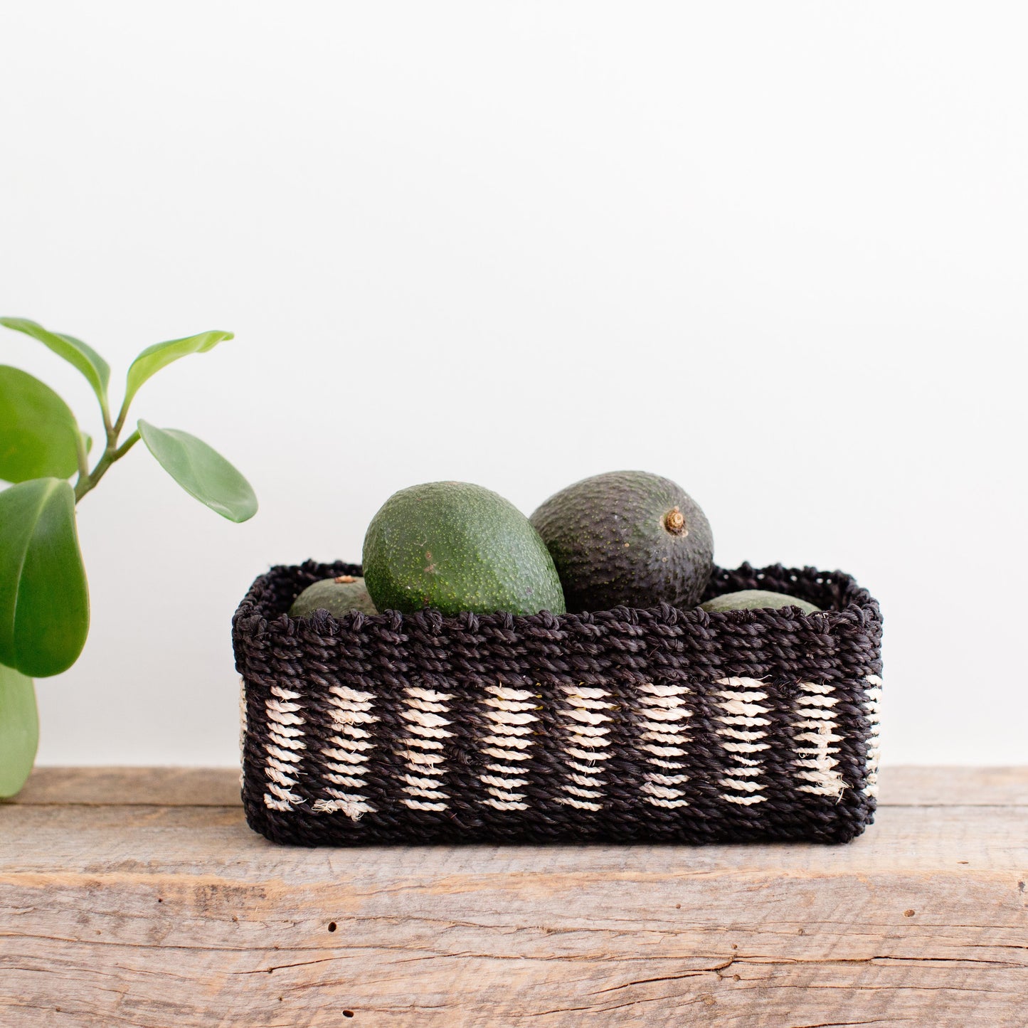 Seagrass Storage Woven Tray | Black + White band